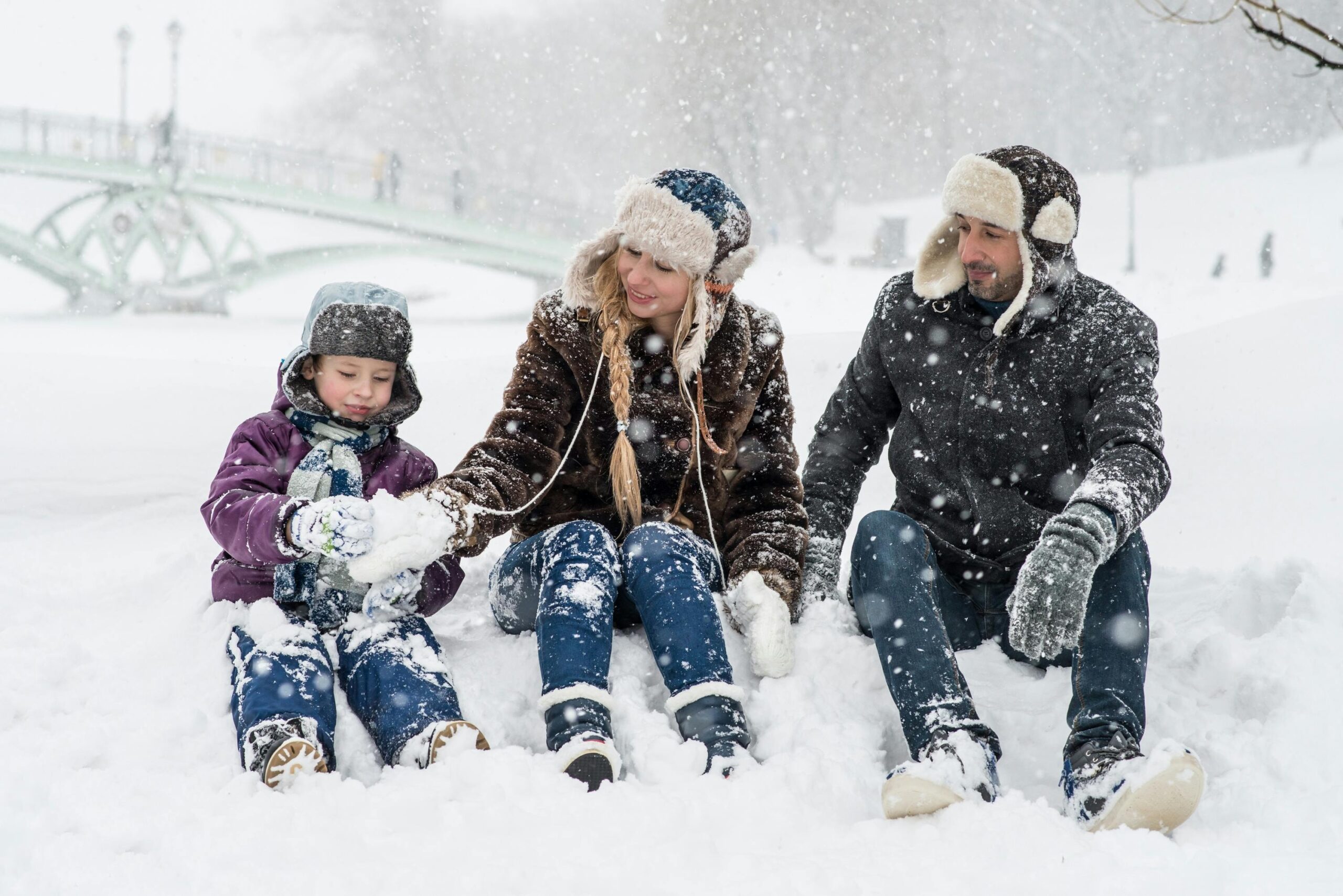 family on snow