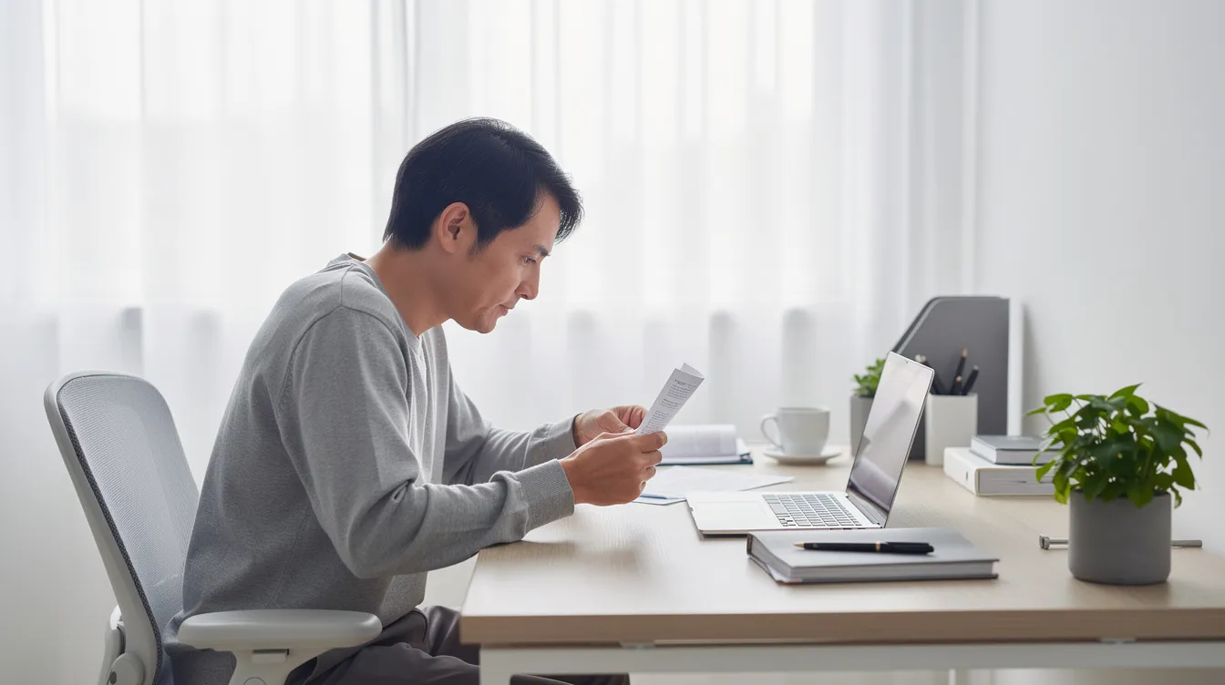 A person is seated at a desk, reviewing documents while a laptop is open in a bright and calm office setting, suggesting a focus on support coordination services. This environment reflects the role of a support coordinator, who helps NDIS participants manage their plans and access necessary supports.